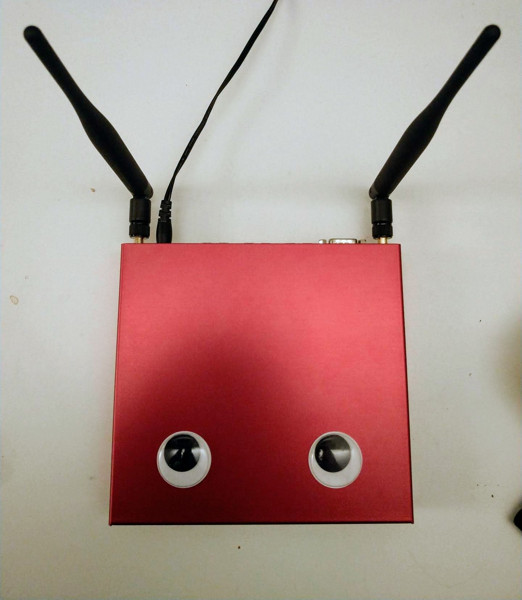 The finished router. Clearly, the most important thing about a router is support for googly eyes.